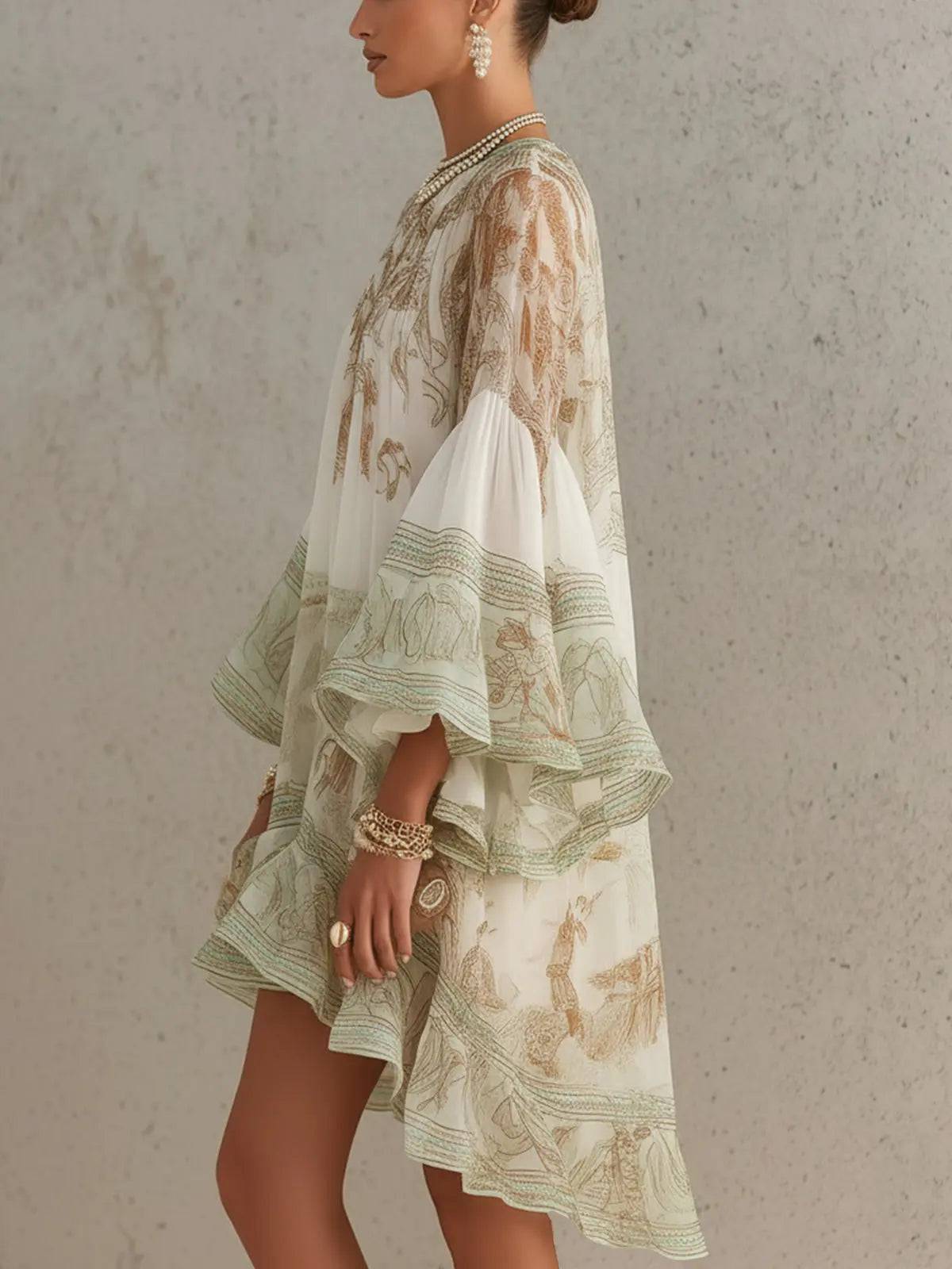 Vestido Corto de Rayas Mangas Volante