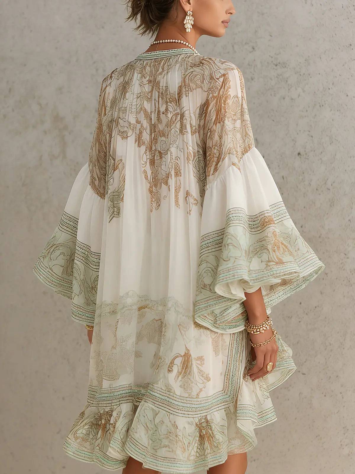 Vestido Corto de Rayas Mangas Volante