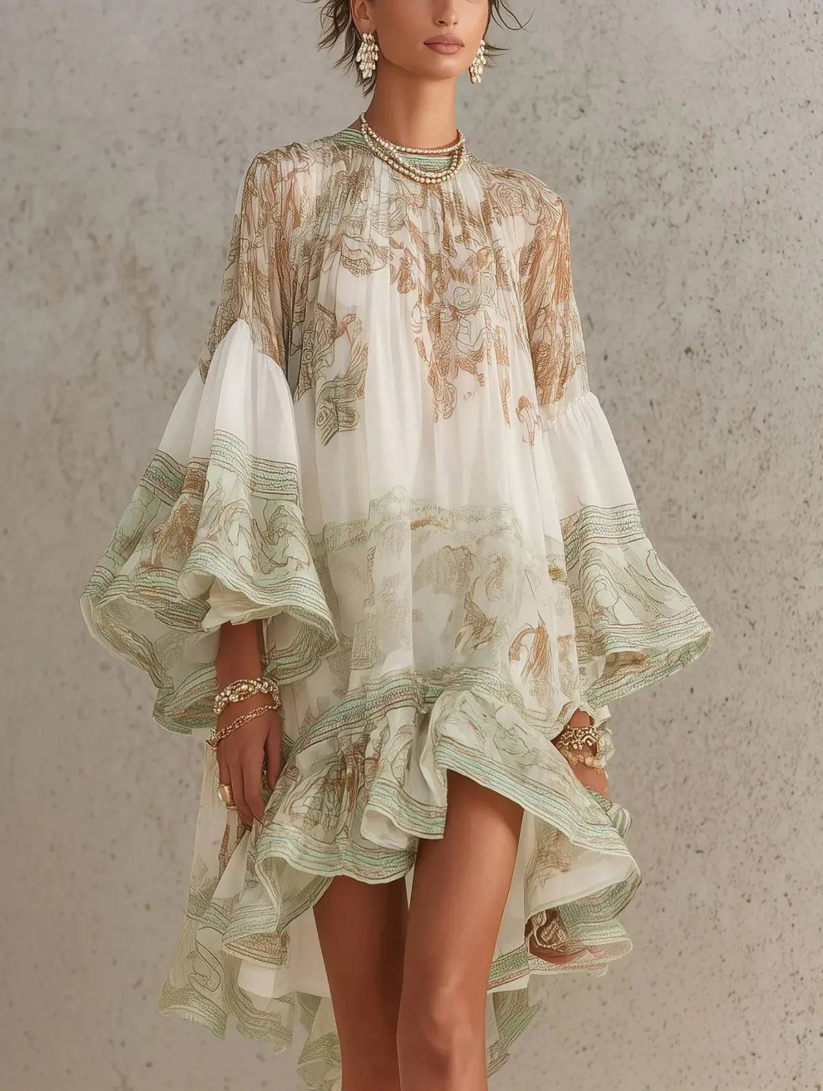 Vestido Corto de Rayas Mangas Volante