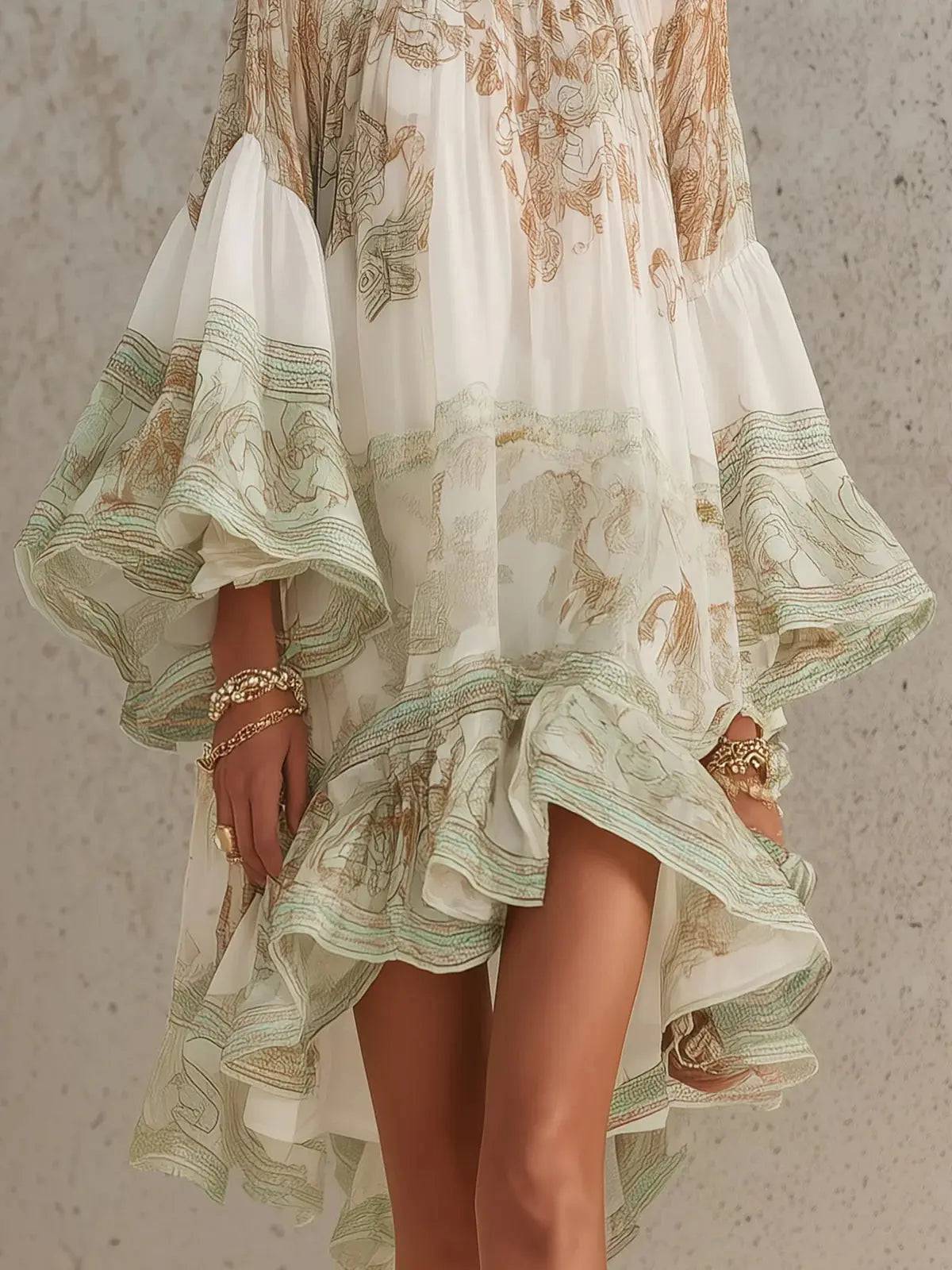 Vestido Corto de Rayas Mangas Volante