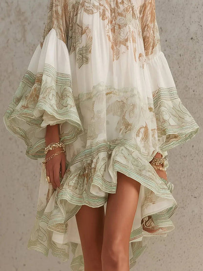 Vestido Corto de Rayas Mangas Volante