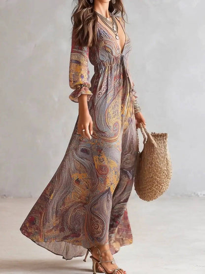 Vestido Largo Paisley Escote en V