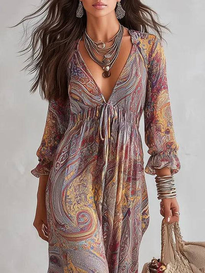 Vestido Largo Paisley Escote en V