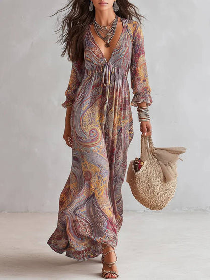 Vestido Largo Paisley Escote en V