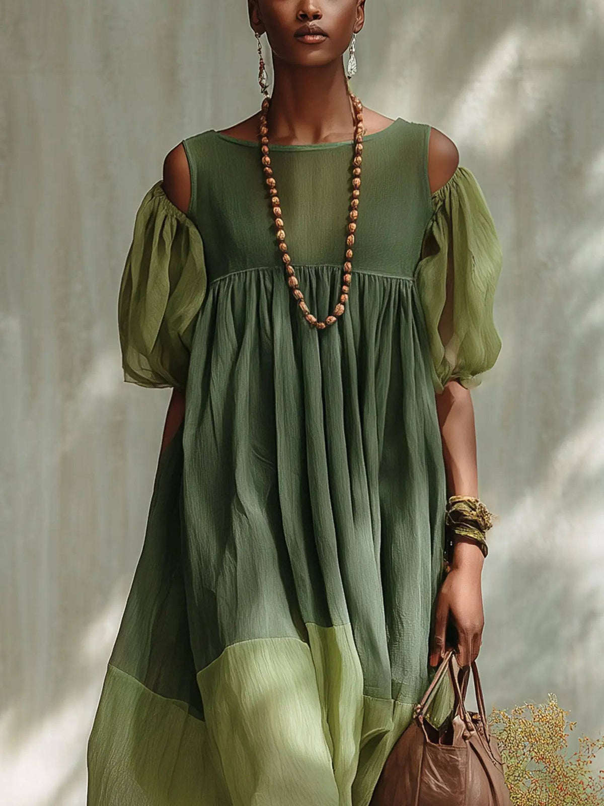Vestido Midi Verde Hombros Descubiertos