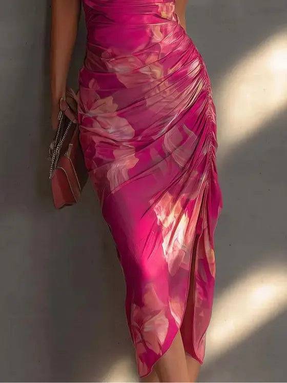 Vestido Ajustado Floral Fucsia