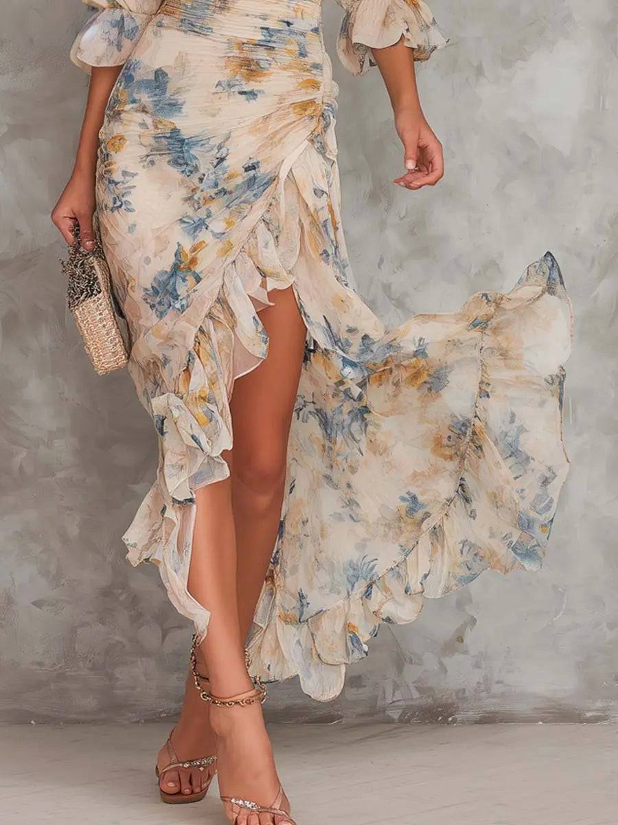 Vestido Largo Asimétrico Floral