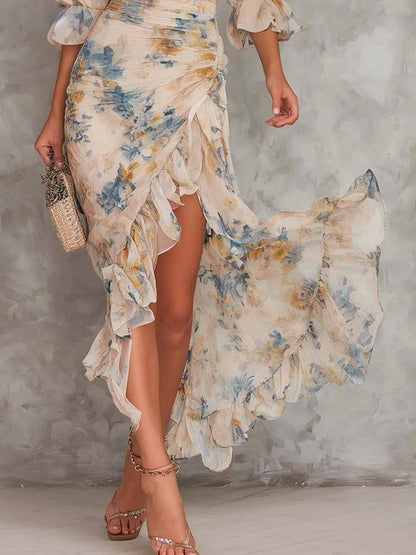 Vestido Largo Asimétrico Floral