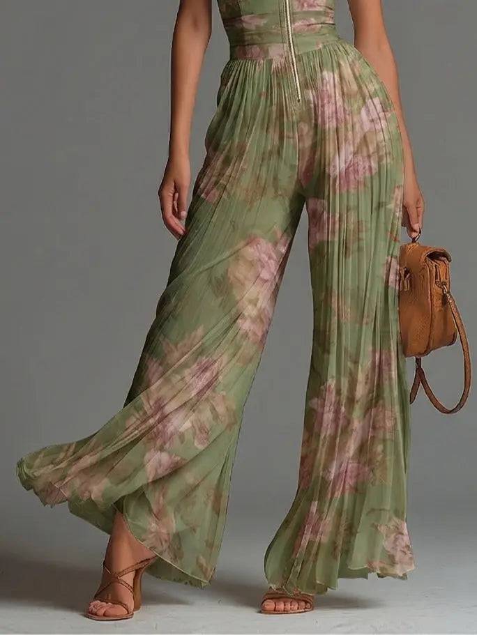 Jumpsuit Verde Floral con Zíper