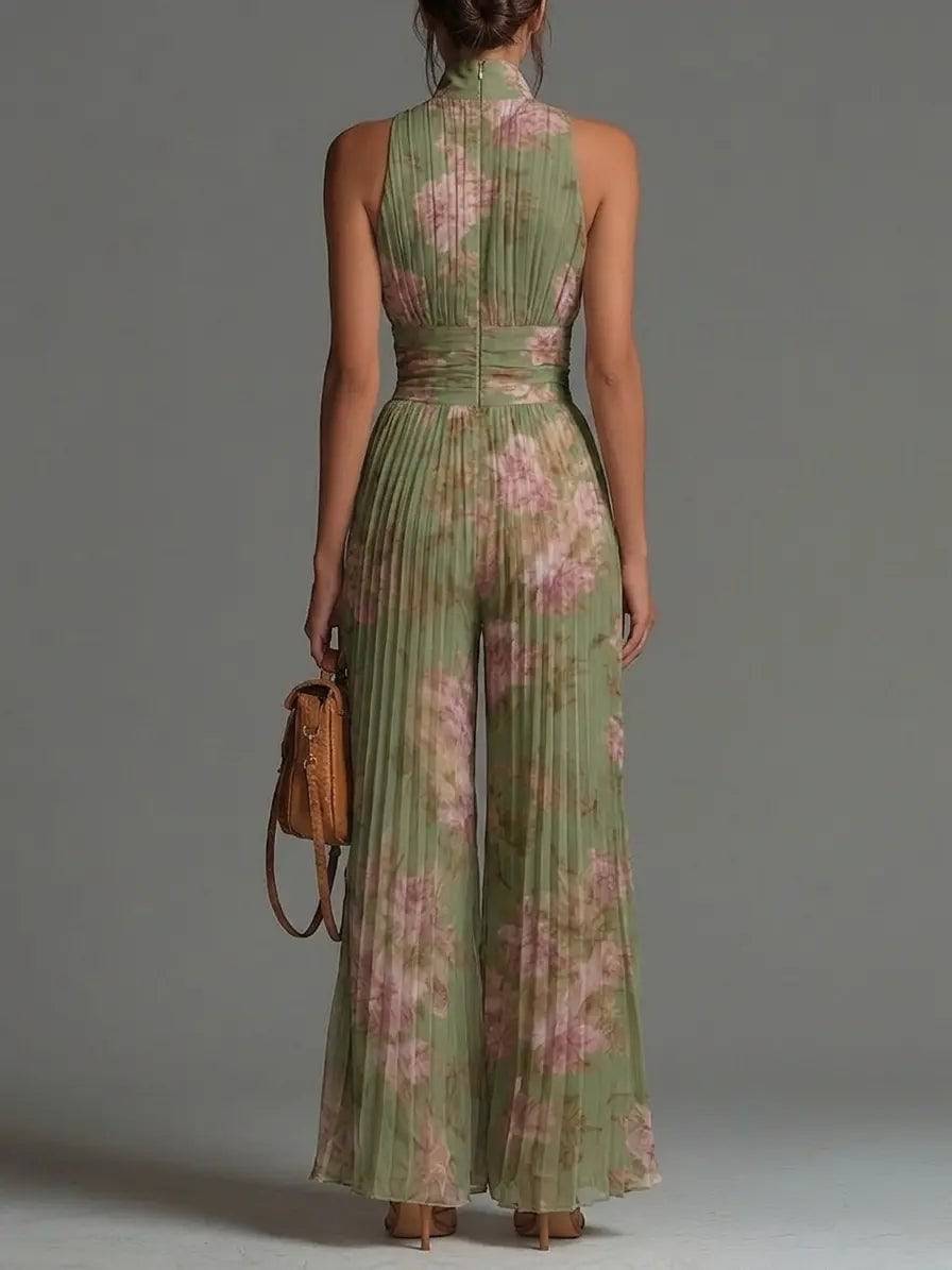 Jumpsuit Verde Floral con Zíper