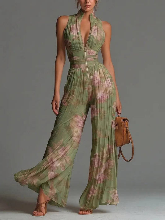 Jumpsuit Verde Floral con Zíper