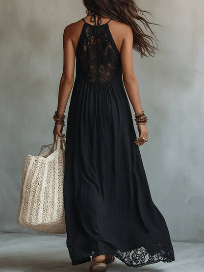 Vestido Largo Negro con Encaje Bohemio