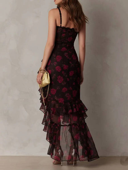 Vestido Chic Negro y Rojo Floral