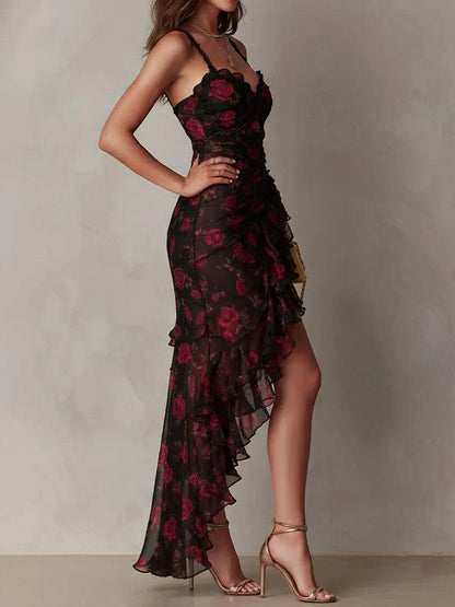 Vestido Chic Negro y Rojo Floral