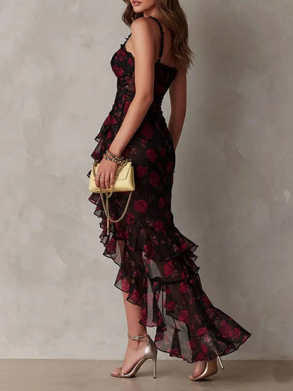 Vestido Chic Negro y Rojo Floral