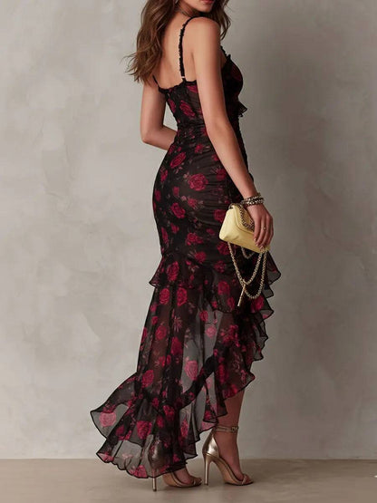 Vestido Chic Negro y Rojo Floral
