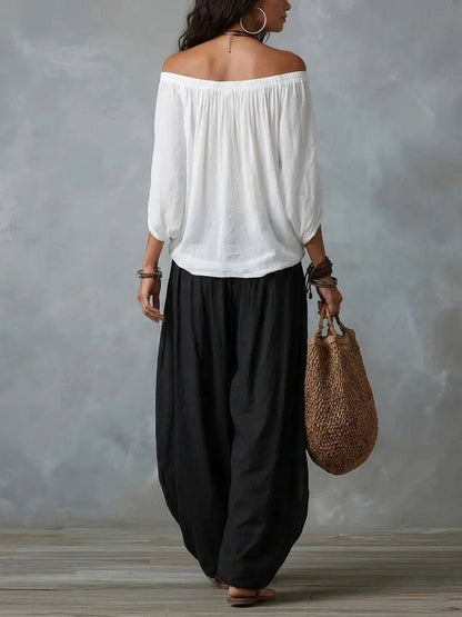 Conjunto Top Blanco y Pantalón Ancho