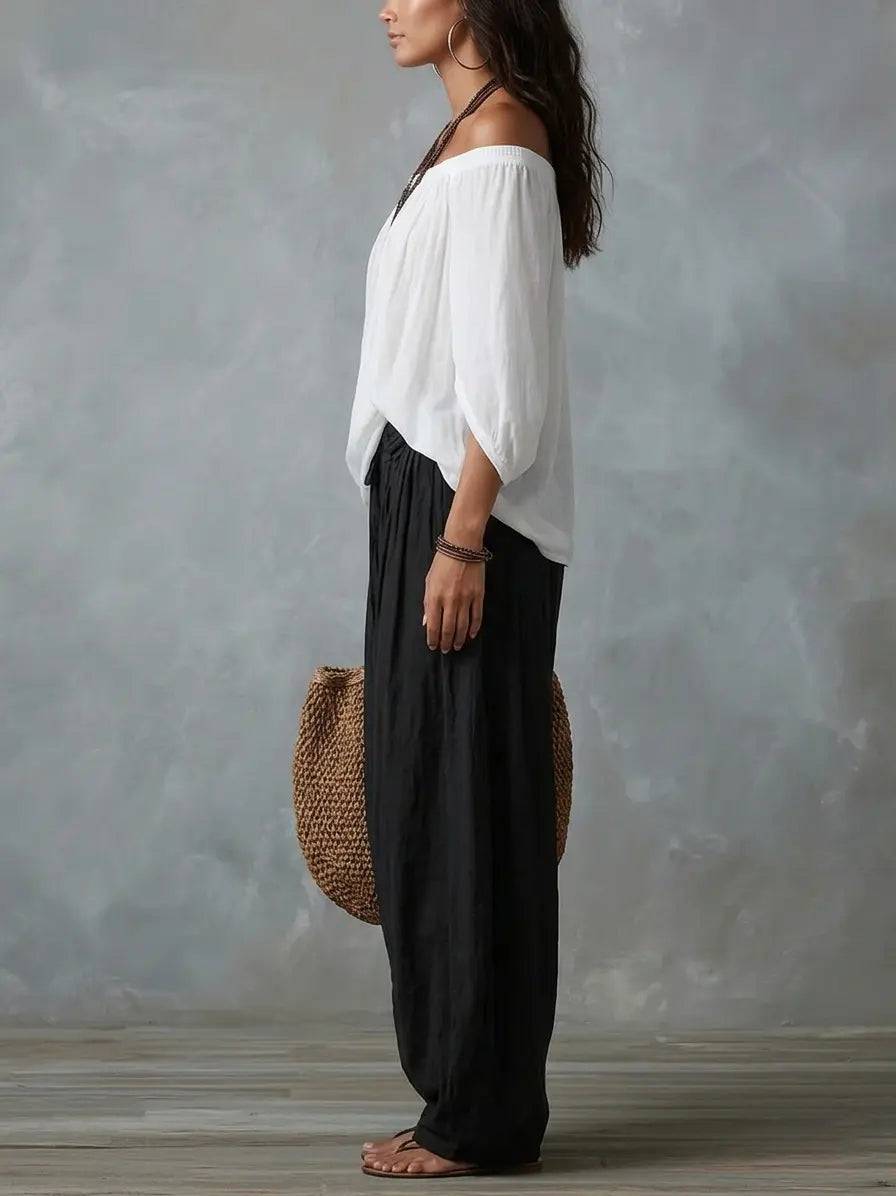 Conjunto Top Blanco y Pantalón Ancho