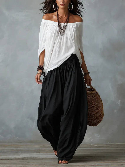 Conjunto Top Blanco y Pantalón Ancho