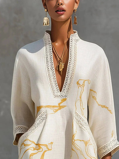 Renata | Vestido de Encaje Dorado Escote V