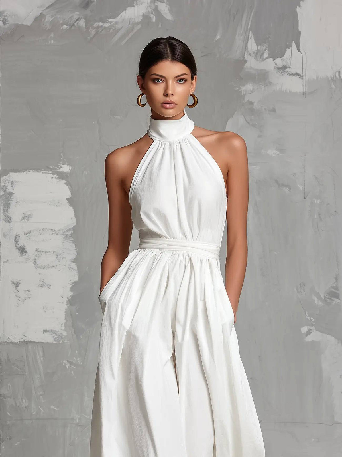 Jumpsuit Blanco Elegante con Cuello Halter