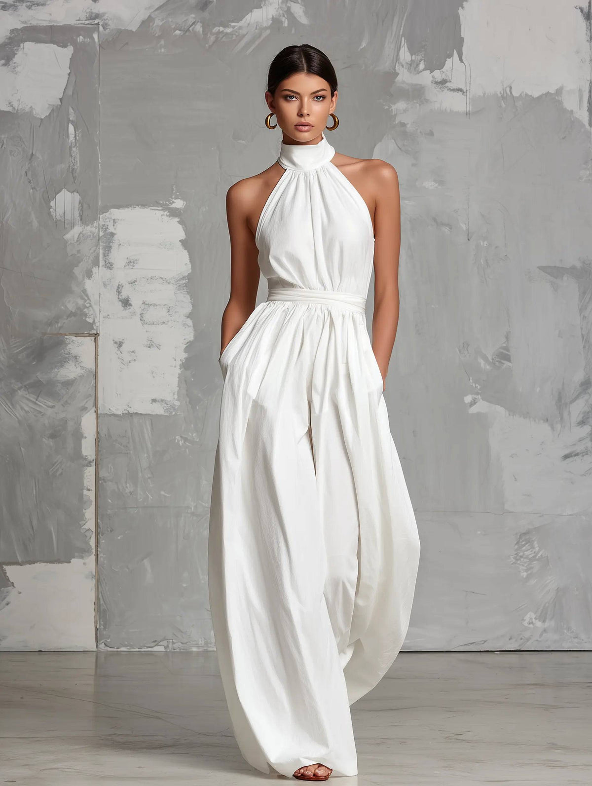 Jumpsuit Blanco Elegante con Cuello Halter