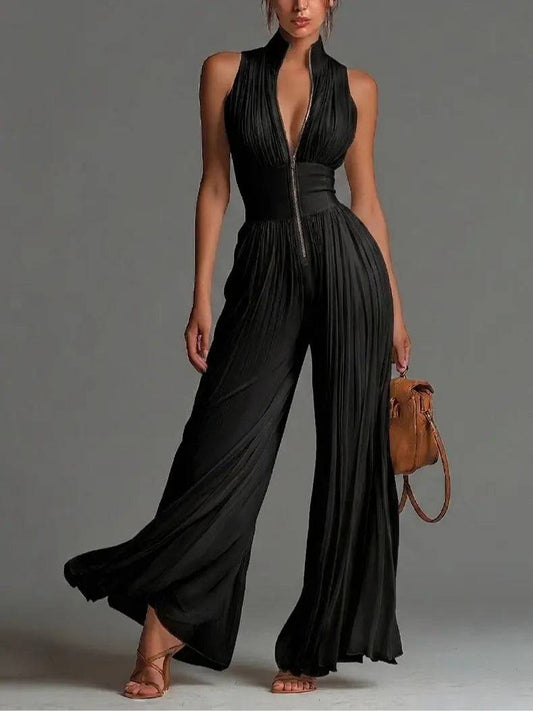 Jumpsuit negro sin mangas con escote en V