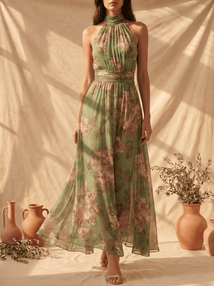 Livia | Vestido Largo Floral Halter Elegante