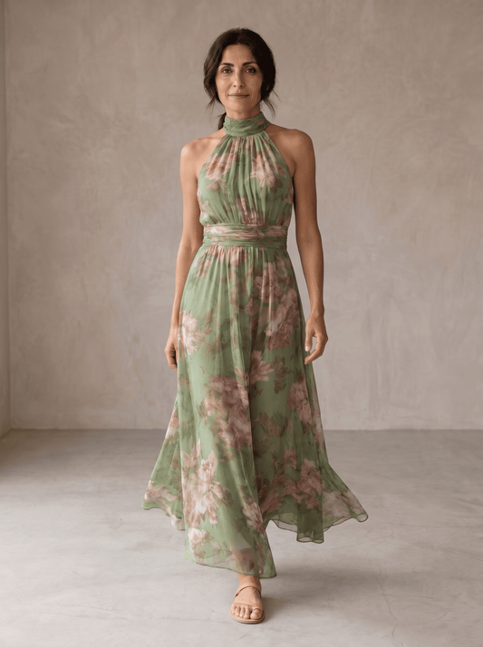 Livia | Vestido Largo Floral Halter Elegante