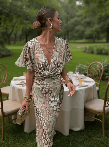 Higinia™ | Vestido Midi Estampado en Tonos Cobre