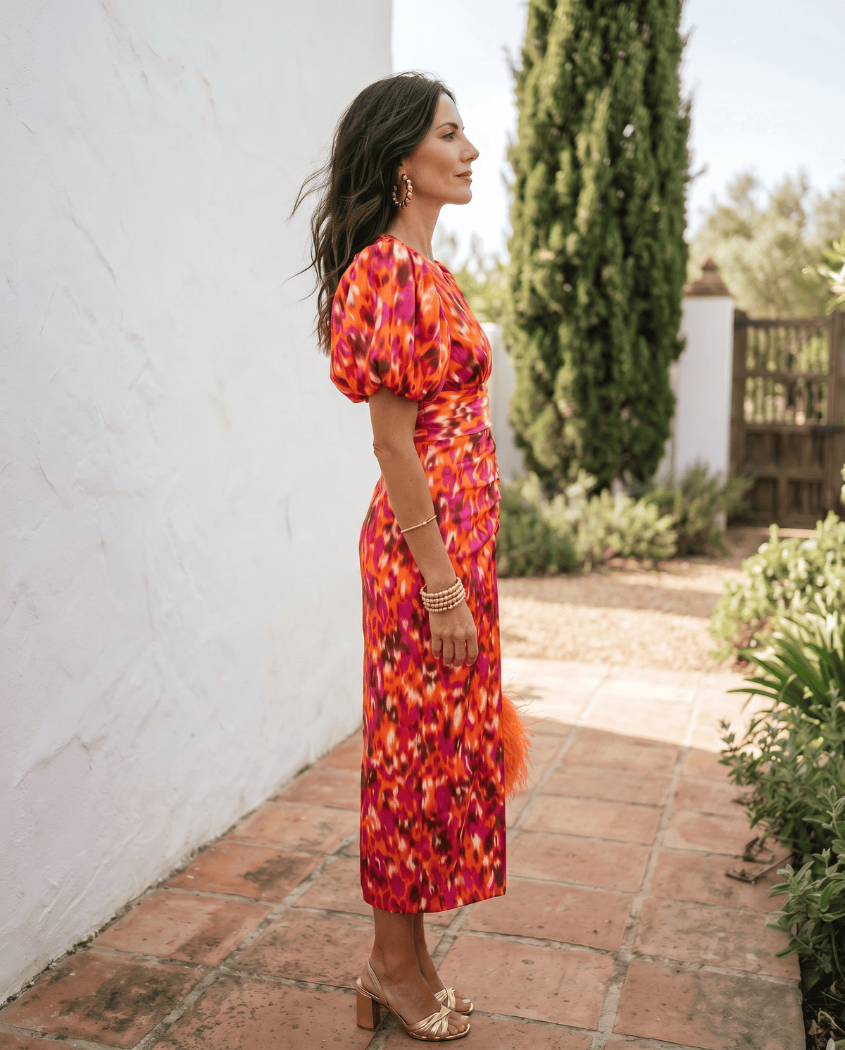 Carla™ | Vestido Midi Floral con Mangas Abullonadas