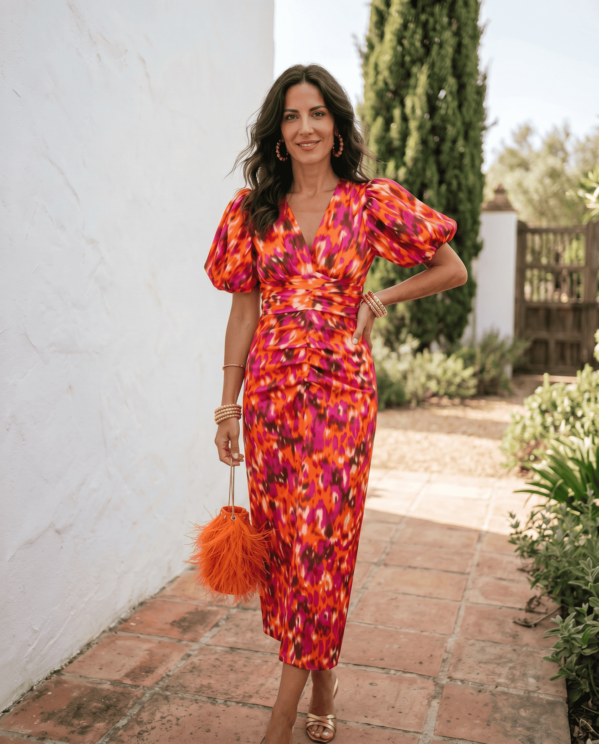 Carla™ | Vestido Midi Floral con Mangas Abullonadas