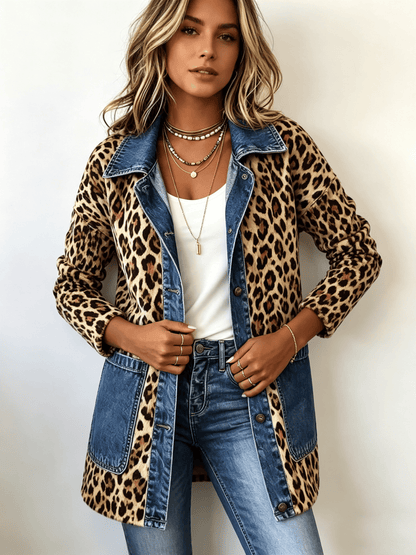Lorena | Chamarra Larga de Leopardo de Mezclilla