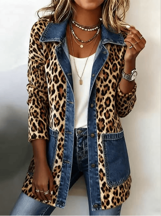 Lorena | Chamarra Larga de Leopardo de Mezclilla