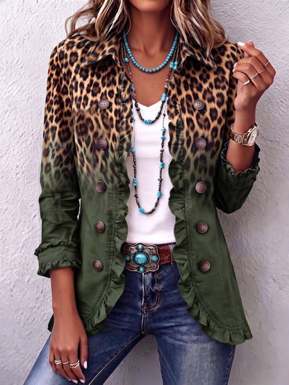 Mercedes | Chamarra Blazer Leopardo Degradado con Volantes